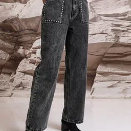 Tokyo Talkies Women Grey Straight Fit Light Fade Clean Look Stretchable Jeans image 3