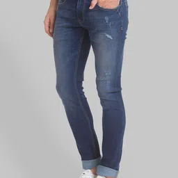 Parx Men Blue Skinny Fit Low Distress Light Fade Jeans image 5