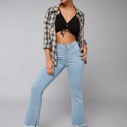 DOLCE CRUDO Sharp Knife Women Blue Bootcut High-Rise Clean Look Stretchable Jeans image 5