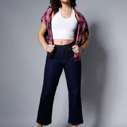 High Star Women Blue Dad Fit High-Rise Clean Look Stretchable Jeans-image-40