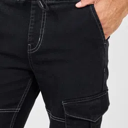 Styli Men Black Slim Premium Stretch Denim Cargo Jog Jeans image 4