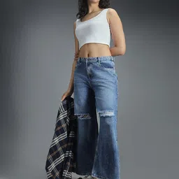 High Star Women 90's Baggy Stretchable Distress Cotton Jeans image 2