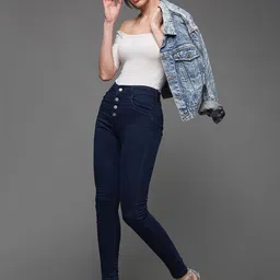 DressBerry Women Navy Blue Skinny Fit High Rise Clean Look Stretchable Jeans-picture-34