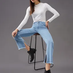 Miss Chase Women Blue High-Rise Clean Look Side Slits Bootcut Stretchable Jeans image 2