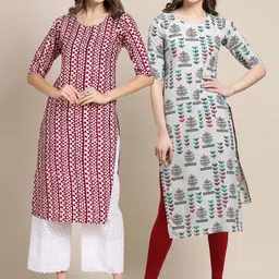 7threads KALINI Women Pack Of 2 Ethnic Motifs Printed Crepe Kurta image 1