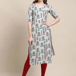 7threads KALINI Women Yellow & Grey Set Of 2 Printed Crepe Kurta image 2