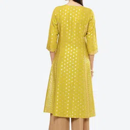 Rangriti Women Lime Green Ethnic Motifs Printed Thread Work Brocade Kurta image 5