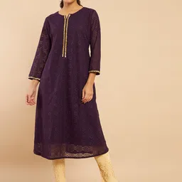 Soch Women Purple Ethnic Motifs Thread Work Georgette Kurta-picture-33