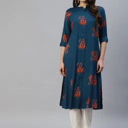 Vbuyz Women Blue Ethnic Motifs Foil Printed Kurta-picture-7