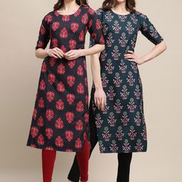 7threads KALINI Women Pack Of 2 Black & Green Ethnic Motifs Printed Summer Sheers Crepe Kurta-picture-46