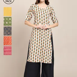 7Threads Women Pack Of 4 Crepe Printed Straight Kurta image 1