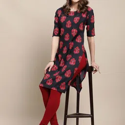 7Threads Women Pack of 6 Digital Printed Crepe Straight Kurtas image 4