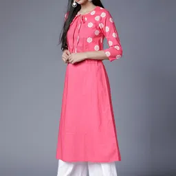 Vishudh Women Pink & White Printed A-Line Kurta image 4