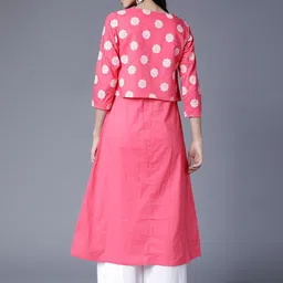 Vishudh Women Pink & White Printed A-Line Kurta image 5