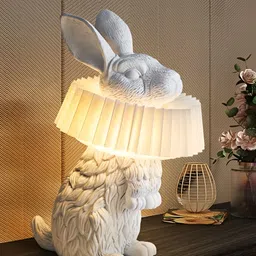 THE ARTMENT White Textured Cotton Abstract Shaped Table Lamp With Bulb image 1