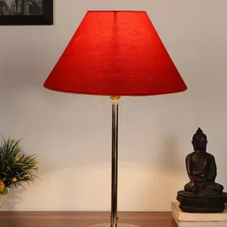 Devansh Orange-Colored & Gold-Toned Metal Table Lamp With Cotton Shade image 4