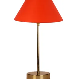 Devansh Orange-Colored & Gold-Toned Metal Table Lamp With Cotton Shade image 2