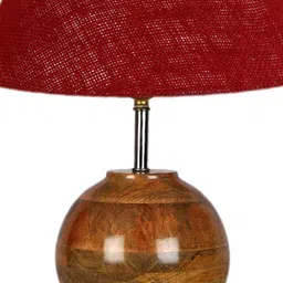 Devansh Maroon & Brown Textured Wooden Table Lamp With Cotton Shade image 3