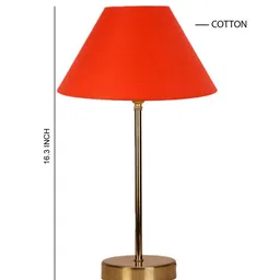 Devansh Orange-Colored & Gold-Toned Metal Table Lamp With Cotton Shade image 3