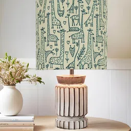 Homesake White and Green Cylinderical Printed Contemporary Table Lamps-image-33