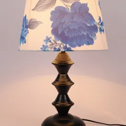 foziq Off White & Blue Floral Printed Table Lamp image 2
