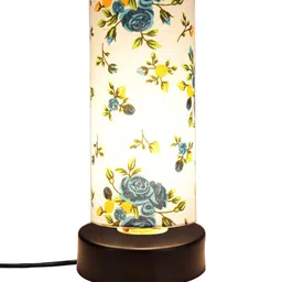 Devansh White Floral Print Cotton Shade Table Lamp image 2