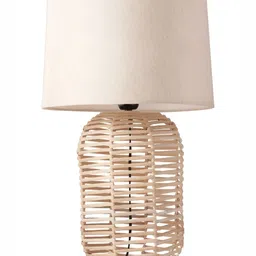 Decazone White & Beige Cotton Cylindrical Shaped Table Lamp image 5