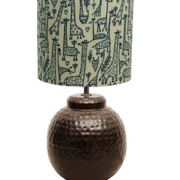 Homesake Ginger Jar Beige & Black Printed Table Lamp With Hammered Antique Metal Base image 2