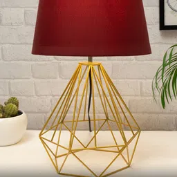 Homesake Gold-Toned & Red Modern Farmhouse Metal Diamond Desk Table Lamp with  Shade image 4