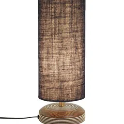 Devansh Blue Cylindrical Shaped Wooden Table Lamp image 2