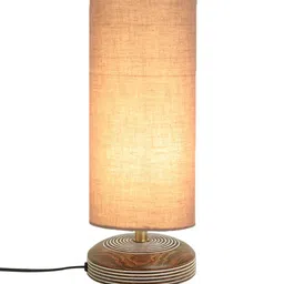 Devansh Grey & Brown Cylinder Shaped Contemporary Cotton Shade Table Lamp image 4