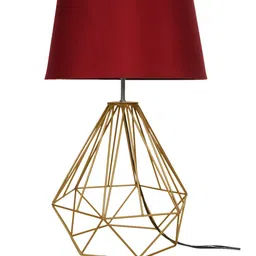Homesake Gold-Toned & Red Modern Farmhouse Metal Diamond Desk Table Lamp with  Shade image 2