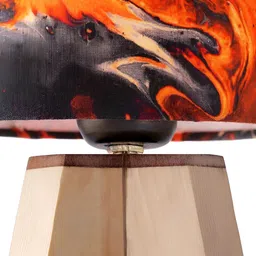 Decazone Orange & Beige Abstract Printed Cotton Cylindrical Shaped Table Lamp image 5