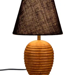 green girgit Brown & Black Textured Wooden Lamp with Jute Shade image 3