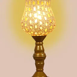 MFD HOME FURNISHING Golden Textured Table Lamp image 4