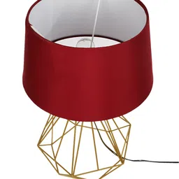 Homesake Gold-Toned & Red Modern Farmhouse Metal Diamond Desk Table Lamp with  Shade image 3