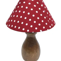 Homesake Dovel Pot Brown & Red Polka Dot Printed Table Lamp With Wooden Base image 4