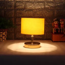 Devansh Yellow Metal Table Lamp with Cotton Shade image 5