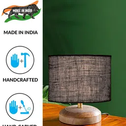 Devansh Blue & Brown Cylinder Shaped Traditional Cotton Shade Table Lamp image 2