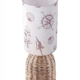 Decazone White & Beige Printed Cotton Cylindrical Shaped Table Lamp image 4