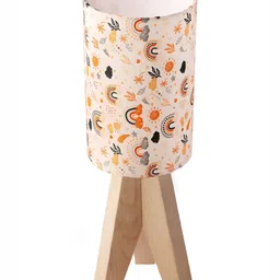 Decazone Beige & Orange Printed Cotton Cylindrical Shaped Table Lamp image 2