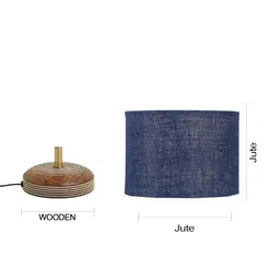 Devansh Blue & Brown Cylinder Shaped Traditional Cotton Shade Table Lamp image 3