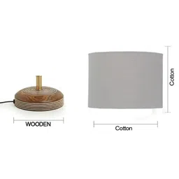 Devansh Grey Cylinder Textured Contemporary Wooden Table Lamp image 2