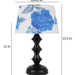 foziq Off White & Blue Floral Printed Table Lamp image 4