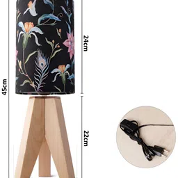 Decazone Black & Beige Printed Cotton Cylindrical Shaped Table Lamp image 3