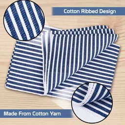 HOKIPO Blue Cotton Ribbed Washable 5 Pieces Table Mats with Runner image 5