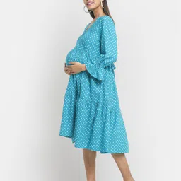 Mylo Polka Dots Printed Maternity A-Line Dress with Zipper image 3