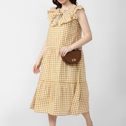 Van Heusen Woman Checked Ruffles Tiered Pure Cotton A-Line Midi Dress image 5