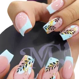 Secret Lives 24 Pcs Glossy Leaves with Glitter False Nails - Pink & Blue image 2