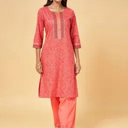 RANGMANCH BY PANTALOONS Floral Printed Notched Neck Gotta Patti Cotton Kurta image 1